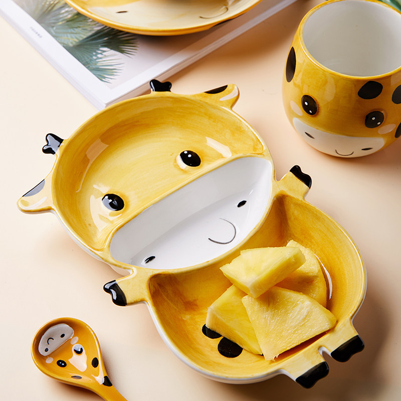 Lovely animal ceramic baby dividing plate breakfast cup