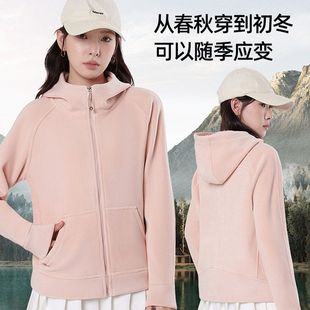 摇粒绒外套女秋冬款 连帽防风保暖抓绒衣加厚保暖 休闲运动上衣开衫