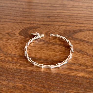 千凤银足银999竹节纯银手镯女