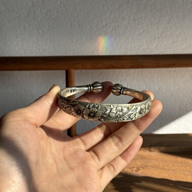 千凤银足银999繁花似锦纯银手镯