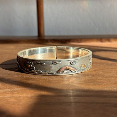 千凤银足银999河间山水纯银手镯