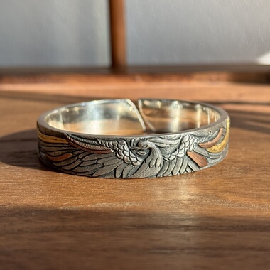 千凤银足银999凤凰羽翼纯银手镯