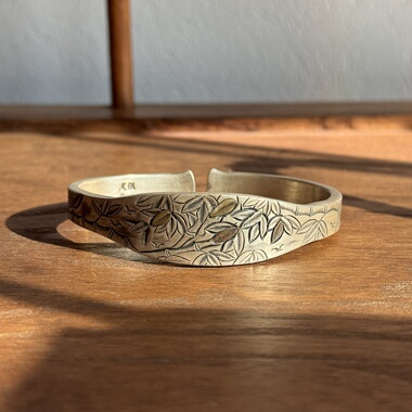 千凤银足银999竹影纯银手镯