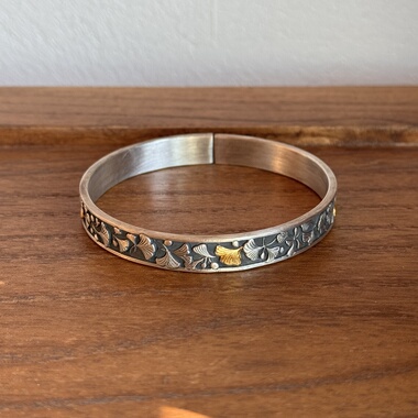 千凤银足银999银杏叶纯银手镯