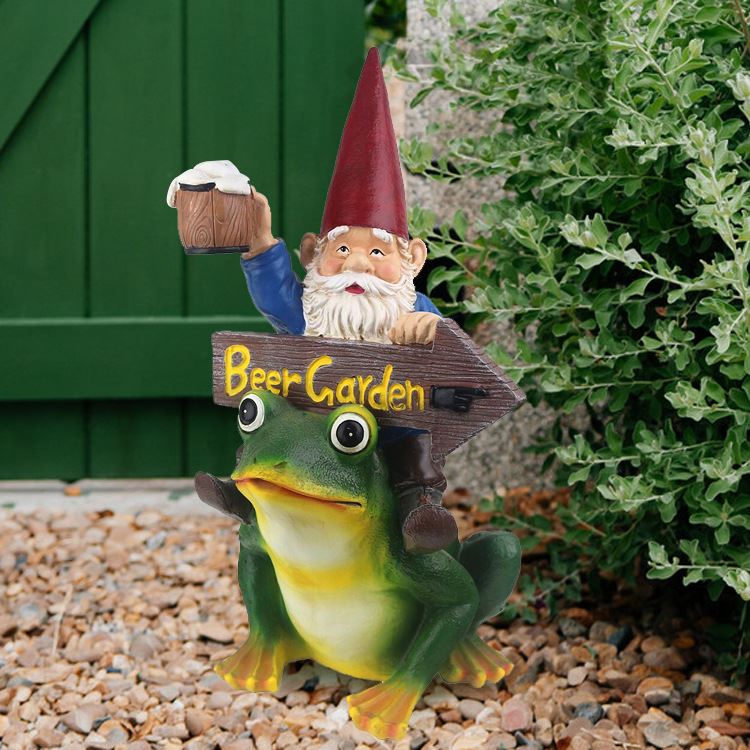 跨境新品青蛙小矮人指示牌庭院花园门口装饰树脂摆件厂家