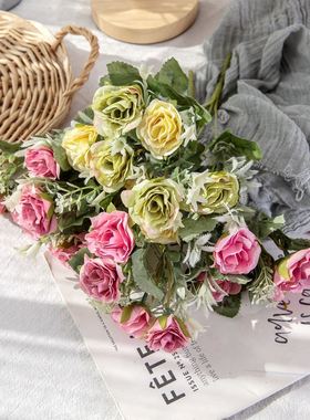 仿真花欧式野玫瑰束厂家家居装饰婚庆手捧花路引花墙假花MW55505