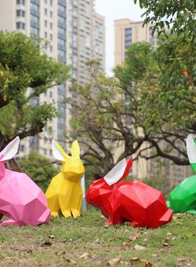 玻璃钢卡通抽象几何兔子雕塑景区商场美陈售楼部园林景观装饰摆件