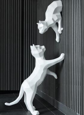 户外花园林景观招财几何猫咪玻璃钢雕塑抽象动物店铺橱窗装饰摆件