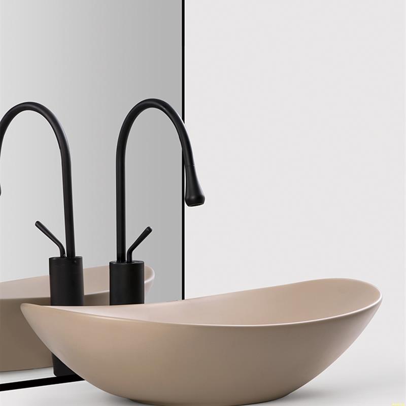 台上盆陶瓷洗手盆洗脸盆家用艺术盆简约欧式元宝卡其色面盆卫生间