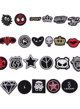 自粘黑色补丁贴刺绣时尚潮流徽章潮牌羽绒服衣服裤子破洞无痕布贴