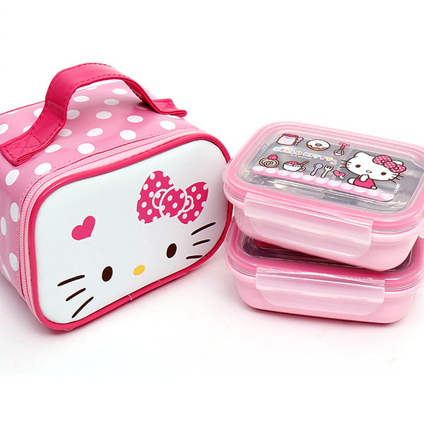Korean genuine HelloKitty Sanrio Hello Kitty children Stainless steel heat insulation Easy Anti scald double-deck Lunch boxin the Tableware , Tableware , Boxes/Cooler/Heat to the pot  category - from Buy2taobao.com to provide professional Taobao agent buy service