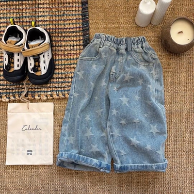 满天星~浅蓝色牛仔裤男童春秋新款儿童宽松直筒裤子潮中小童春装