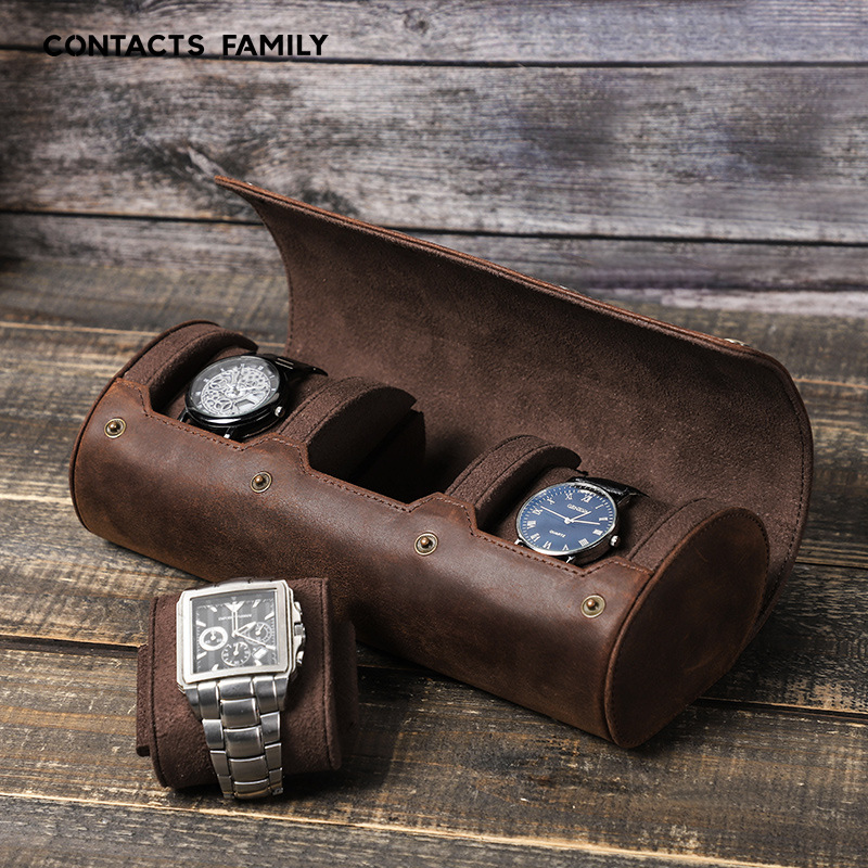 3 Slots Watch Roll Travel Case Portable Leather Watch box