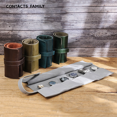 Watch Box Case 6 Slots Leather Handmade Roll Holder Pouch