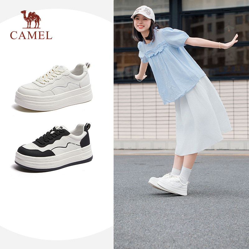 骆驼女鞋2026春季新款厚底增高小白鞋面包鞋百搭运动鞋休闲板鞋女