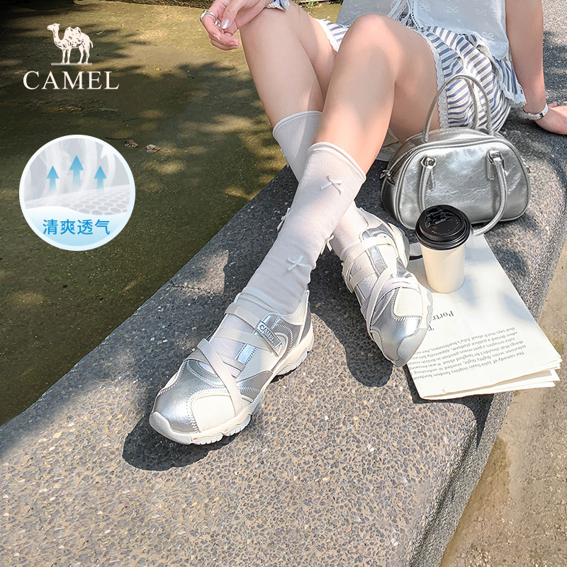 骆驼女鞋芭蕾德训鞋女2026夏季新款银色玛丽珍鞋薄底透气运动凉鞋