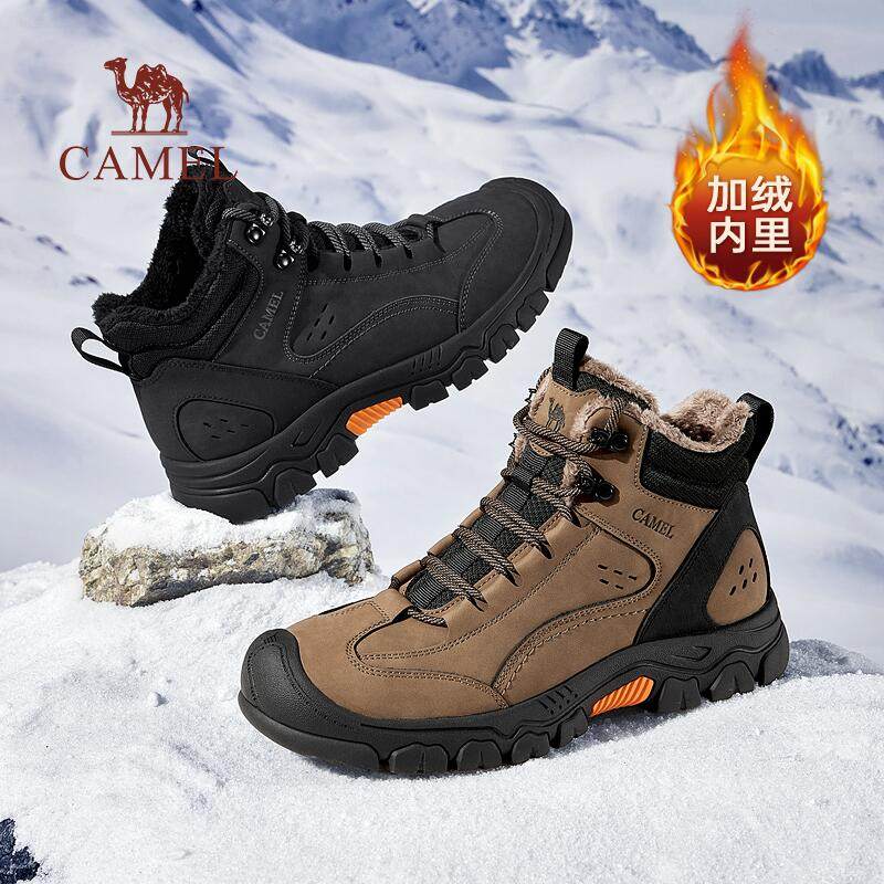 骆驼男鞋高帮2025秋冬季新款耐磨防滑防水登山鞋徒步加绒运动潮鞋