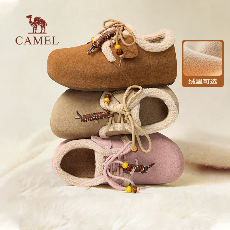 骆驼勃肯鞋女鞋2025秋冬新款民族风复古厚底毛绒加绒外穿一脚蹬