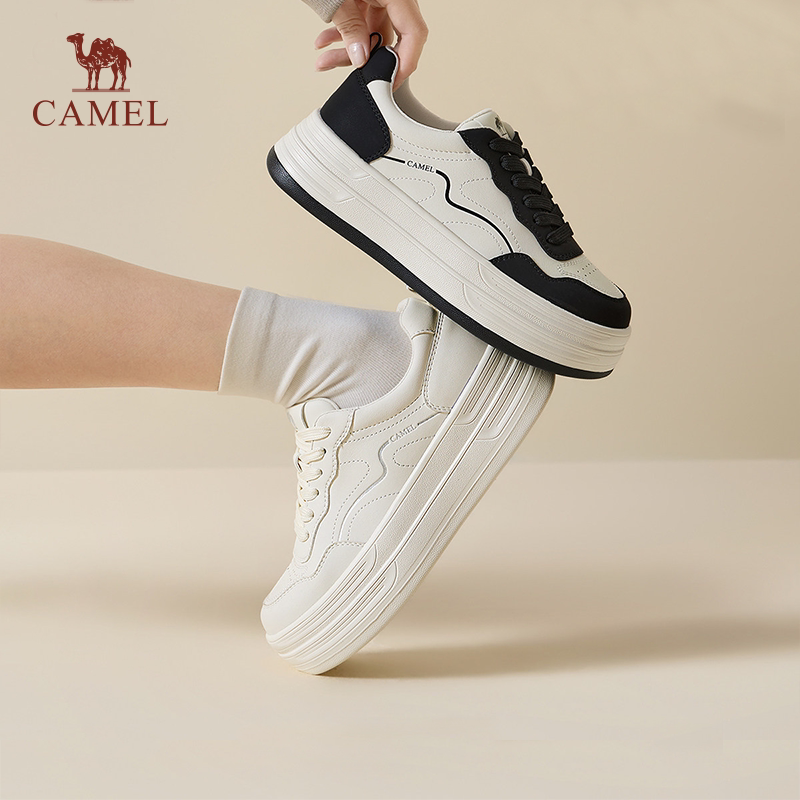 骆驼女鞋2026春季新款厚底增高小白鞋面包鞋百搭运动鞋休闲板鞋女