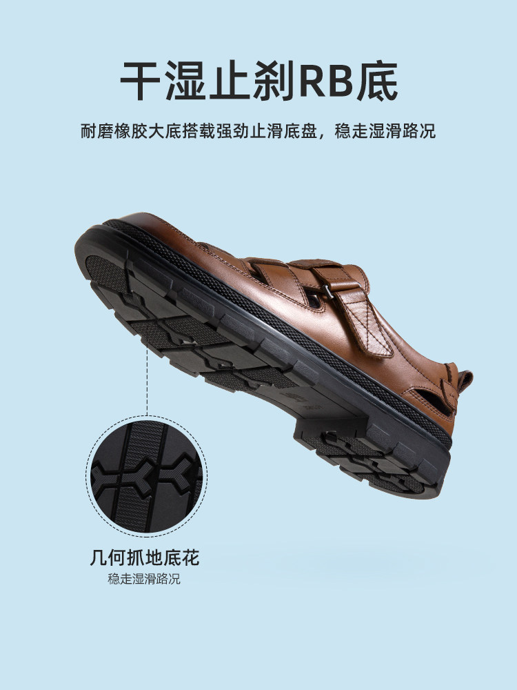 CAMEL 2024 SUMMER NEW COMFORTABLE BREATHABLE CUT-OUT COMFORTABLE CALFSKIN ANTI-SLIP VELCRO BUSINESS SANDALS FOR MEN
