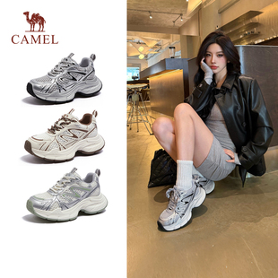 厚底休闲鞋 骆驼女鞋 女银色户外复古运动鞋 增高老爹鞋 子 2026年新款