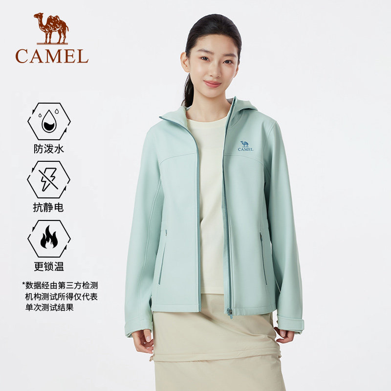 骆驼户外软壳衣女2026春季新款防泼水薄绒运动服外套服徒步登山服