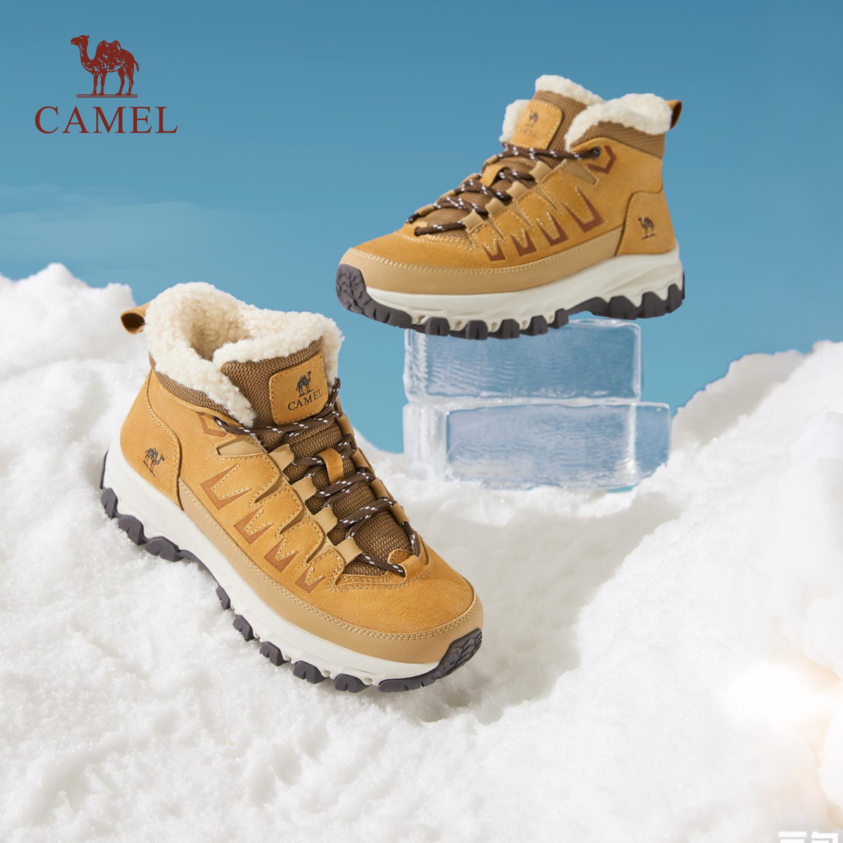 骆驼女鞋2025冬季新款时尚厚底雪地靴保暖厚绒棉鞋靴子