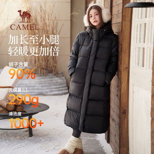 冬季 羽绒服2025新款 户外连帽加厚保暖黑色面包服外套 长款 骆驼女装