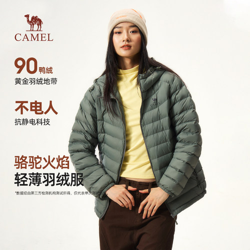 骆驼火焰轻薄羽绒服女装2026秋冬新款鸭绒连帽短款保暖排骨服外套