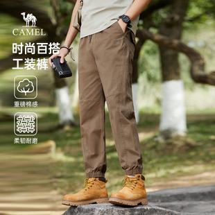 骆驼男装纯棉工装休闲裤男士2025百搭重磅耐磨宽松束脚长裤子