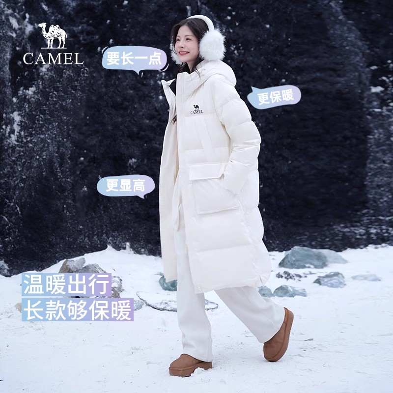 骆驼女装羽绒服连帽中长款