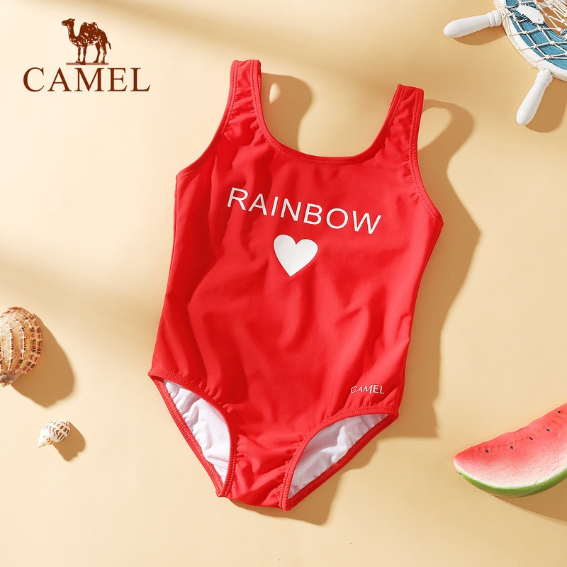 骆驼温泉连体公主小红裙儿童泳衣