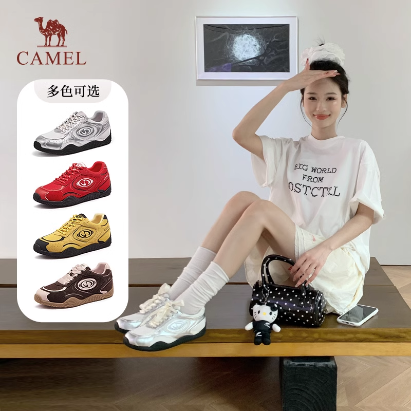 骆驼月牙德训鞋红色女鞋休闲板鞋