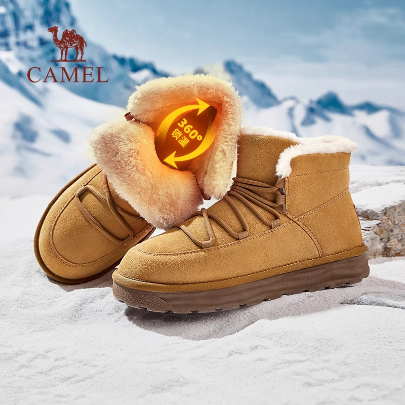 骆驼女鞋2025冬季新款雪地靴女加绒加厚保暖东北防滑防寒棉鞋男