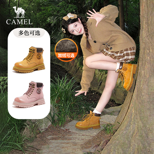 短靴子女 靴大黄靴女登山鞋 骆驼马丁靴女鞋 秋冬厚底增高英伦风工装