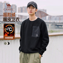 复古加绒保暖纯色宽松长袖 2025款 t恤 圆领卫衣男秋冬季 骆驼男装