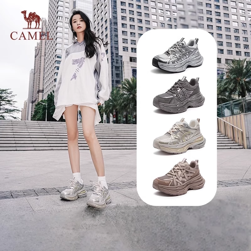 骆驼女鞋2025春季新款厚底老爹鞋