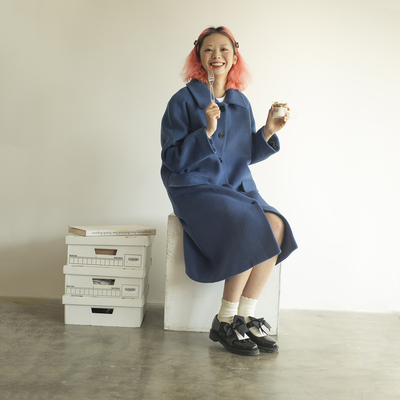 喷泉山羊毛斜纹长款大衣