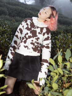 FountainMountain 奶牛纹提花软糯宽松圆领羊毛毛衣 vol.20