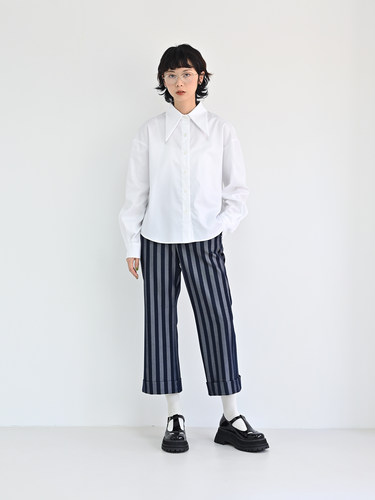 room尖领宽松衬衫白色长袖棉质