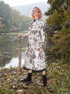 风衣大衣 奶牛纹咖啡印花翻领双排扣长款 FountainMountain vol.20