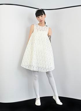 FountainMountain vol.30白色蕾丝刺绣大裙摆A型无袖背心裙连衣裙
