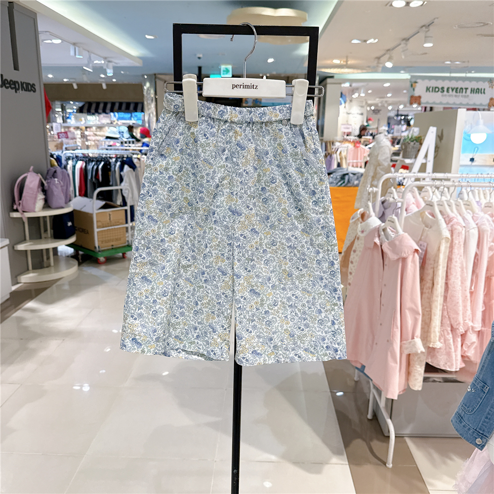 perimitz女童碎花复古裤子韩国专柜代购2025年夏季新品纯棉阔腿裤