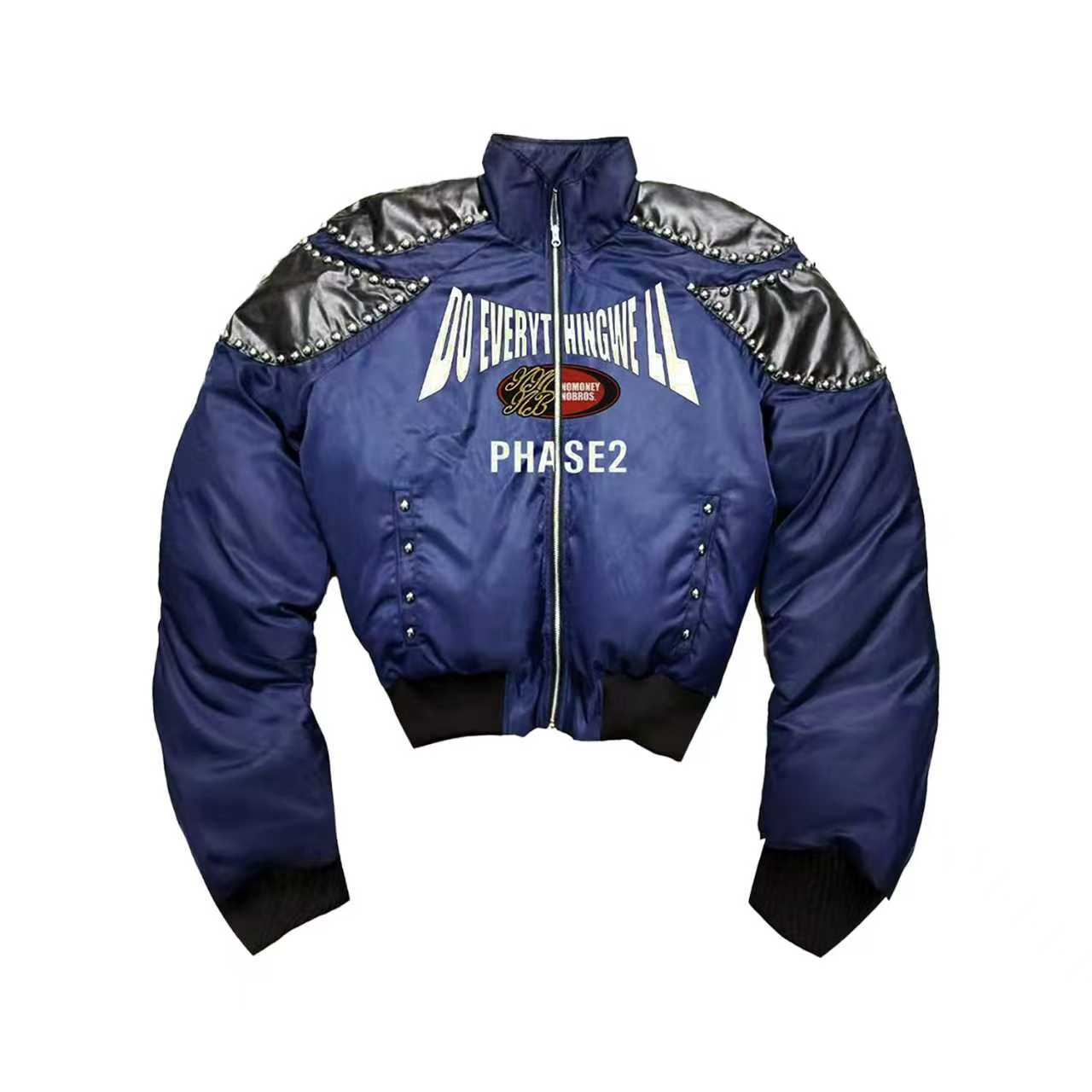 DETW宝石蓝铆钉盔甲羽绒棉服