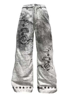 DETW 25ss*《音符》原创小众重工水洗18安泥染廓型立体男女休闲裤