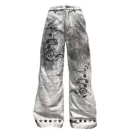 DETW 25ss*《音符》原创小众重工水洗18安泥染廓型立体男女休闲裤