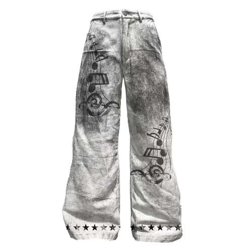 DETW25ss*《音符》泥染廓型裤