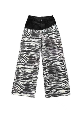 DETW 25AW*斑马纹斜腰直筒Baggy造型设计感高级叠堆视觉系牛仔裤