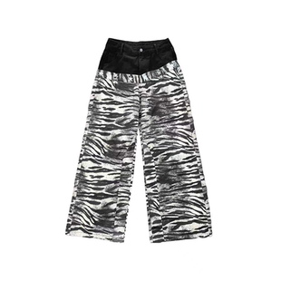 斑马纹斜腰直筒Baggy造型设计感高级叠堆视觉系牛仔裤 DETW 25AW