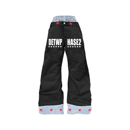 DETW红星条纹双腰弯刀裤